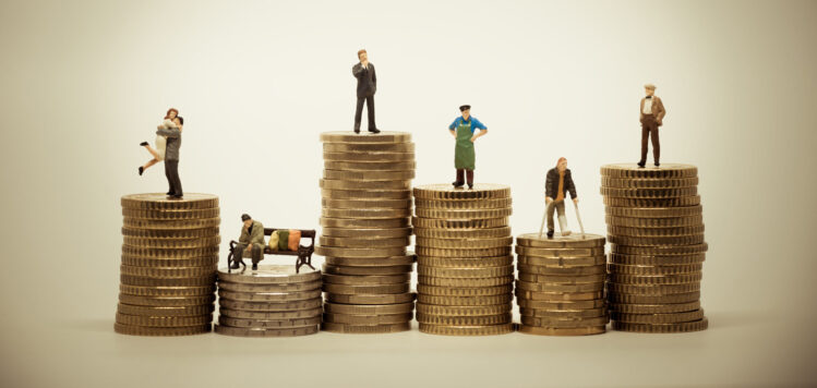 People from different social groups. Financial concept macro photo. Vintage color tone.