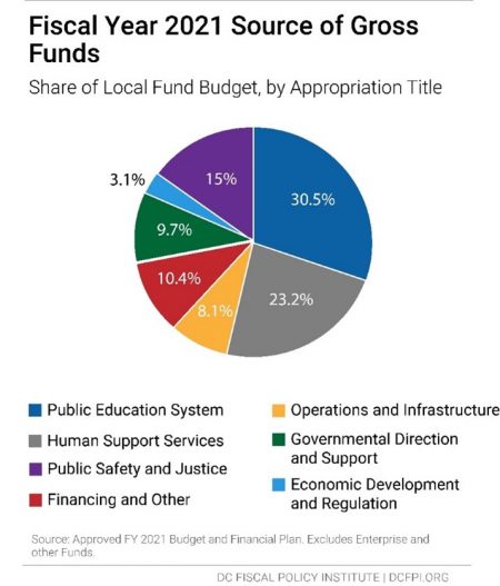 Pie Chart: Fiscal Year 2021 Source of Gross Funds (Share of Local Fund Budget, by Appropriation Title)